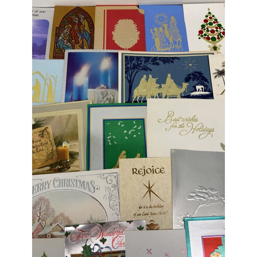 Vintage Metallic Christmas Cards Fronts ONLY for Scrapbooking Crafts Lot of 50+